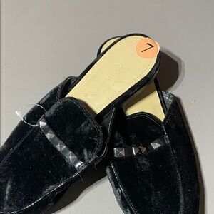 Marc Fisher Black Velvet Mules with Pyramid Studs